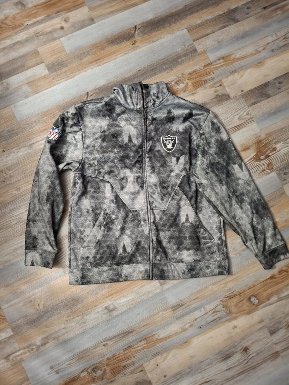 Las Vegas Raiders Full Zip Gray Camo Hoodie Reebok Jacket Men's Large